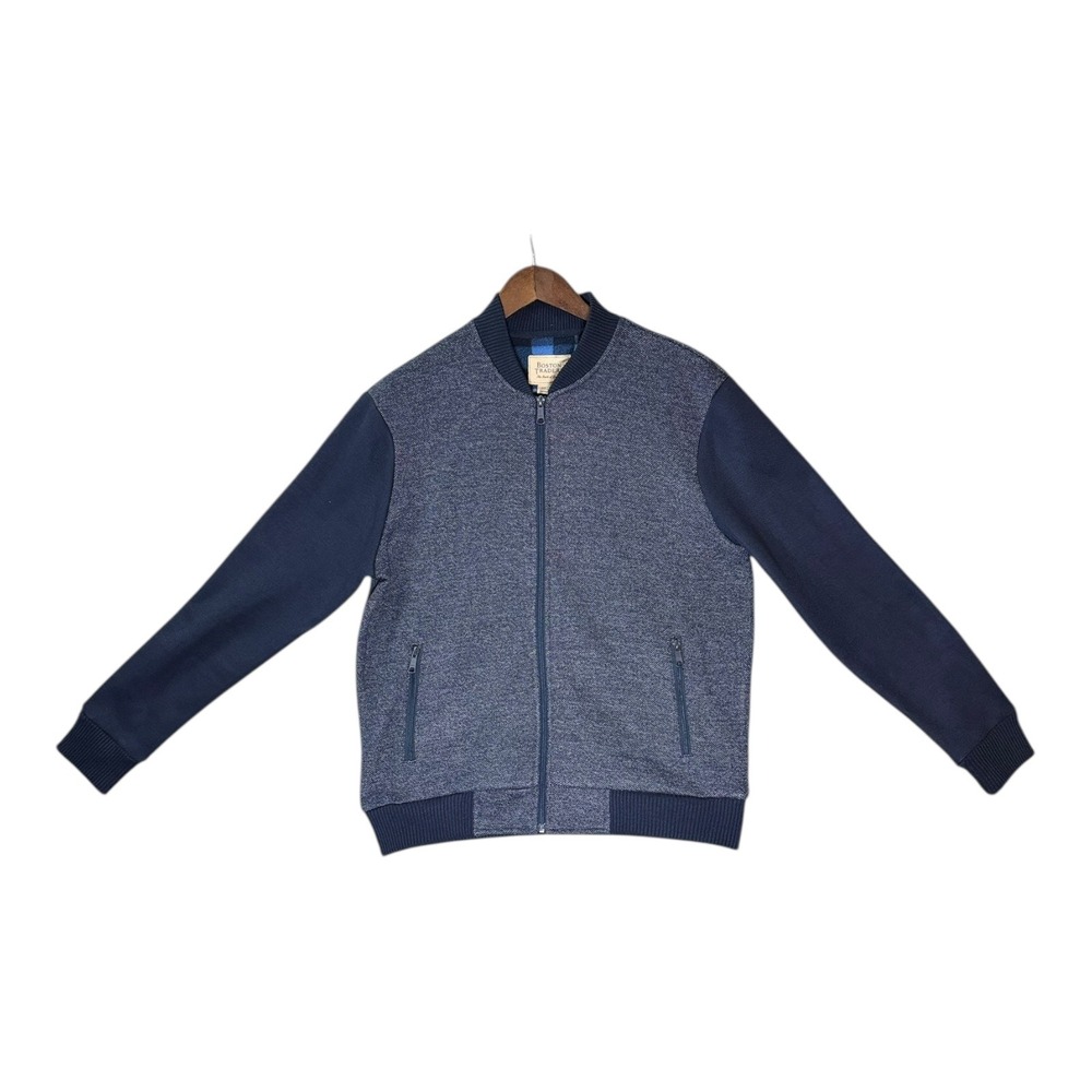 Boston Traders Mens Bomber Jacket L Navy Fleece Lined Full Zip Classic Preppy